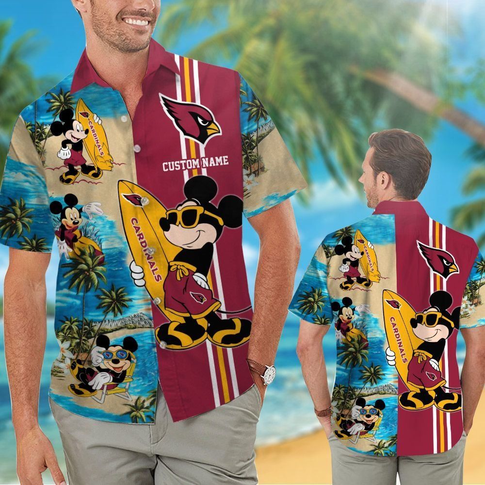 Arizona Cardinals Mickey Name Personalized Short Sleeve Tropical Hawaiian Shirt