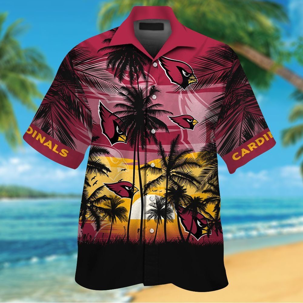 Arizona Cardinals Short Sleeve Button Up Tropical Shirt Hawaiian Shirt