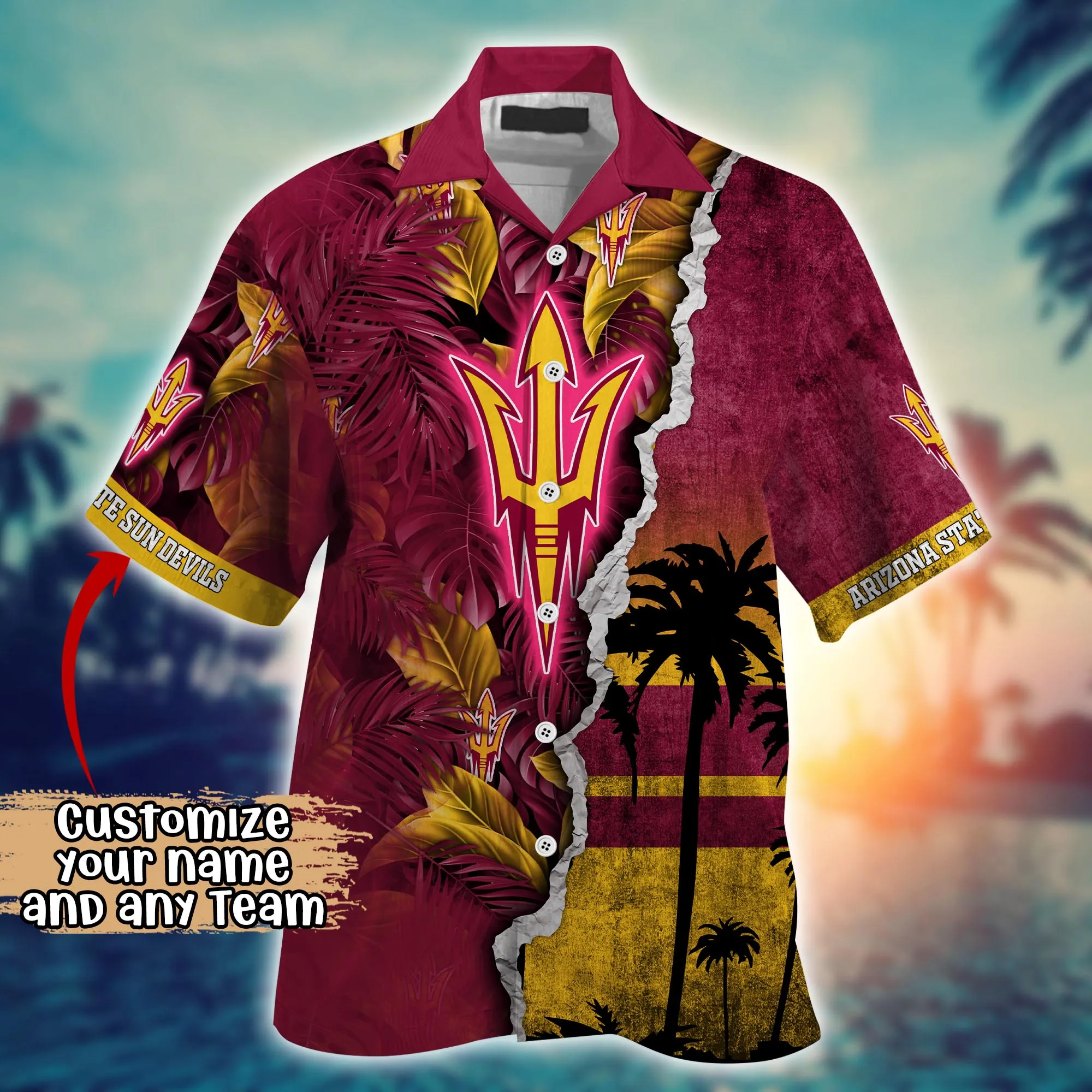 Arizona State Sun Devils NCAA Hawaiian Shirt Custom Hot Sands Aloha Shirt