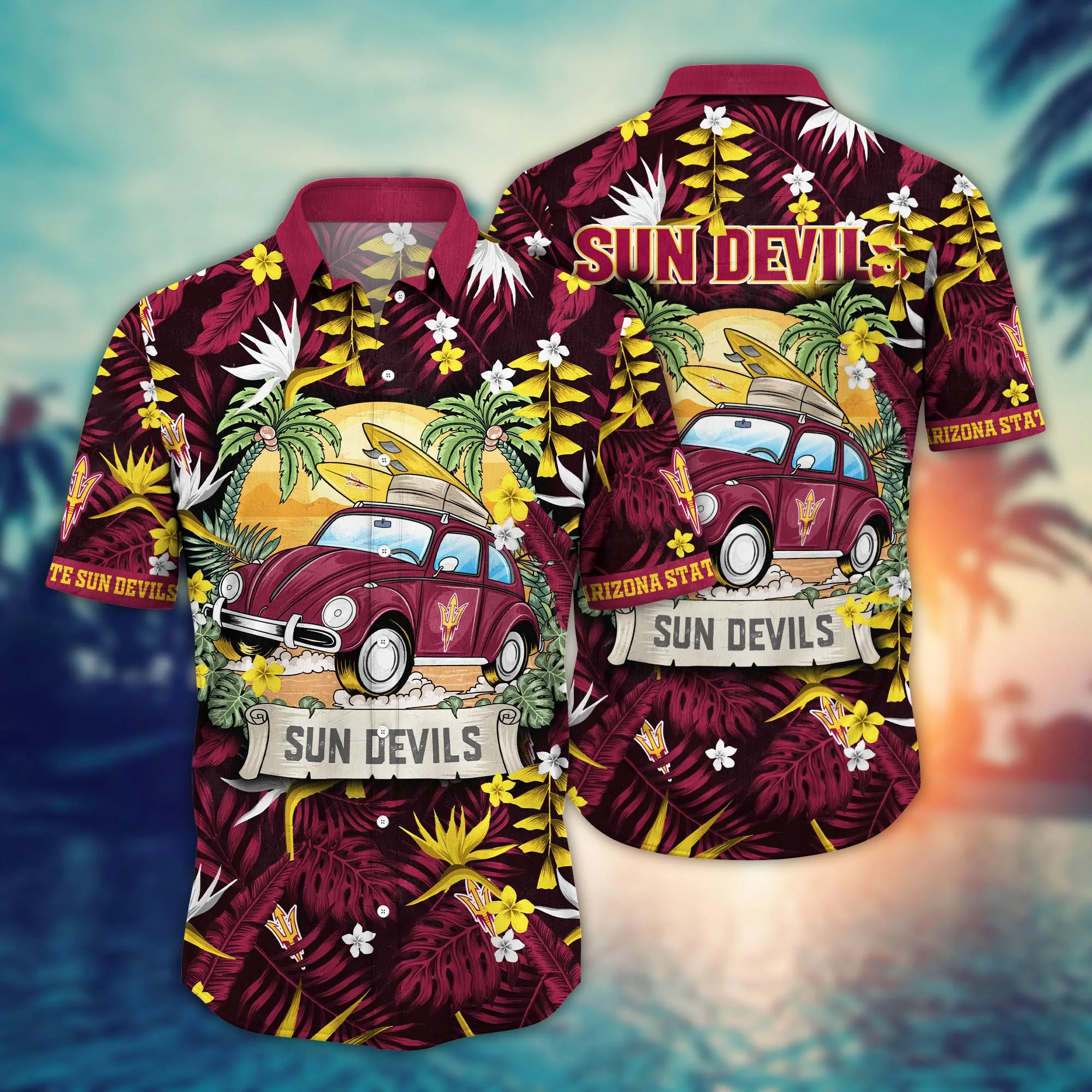 Arizona State Sun Devils NCAA Hawaiian Shirt Evening Strollstime Aloha Shirt Arizona State Sun Devils NCAA Hawaiian Shirt Evening Strollstime Aloha Shirt