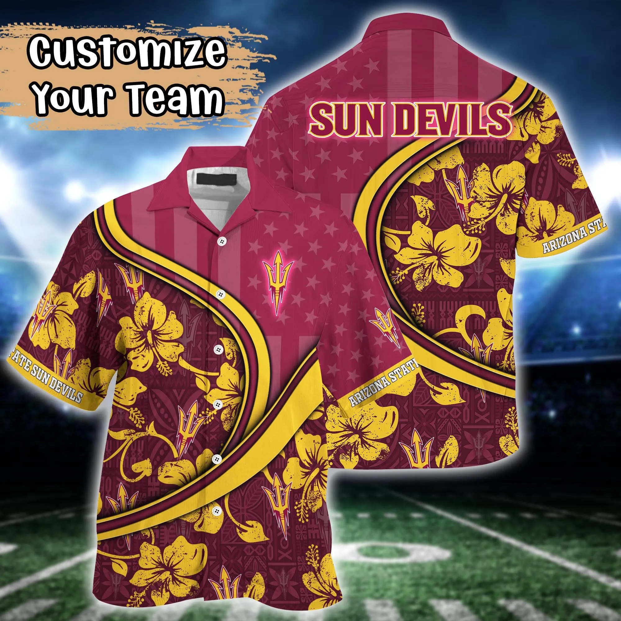 Arizona State Sun Devils NCAA Us Flag Hawaiian Shirt Custom Summer Aloha Shirt Arizona State Sun Devils NCAA Us Flag Hawaiian Shirt Custom Summer Aloha Shirt