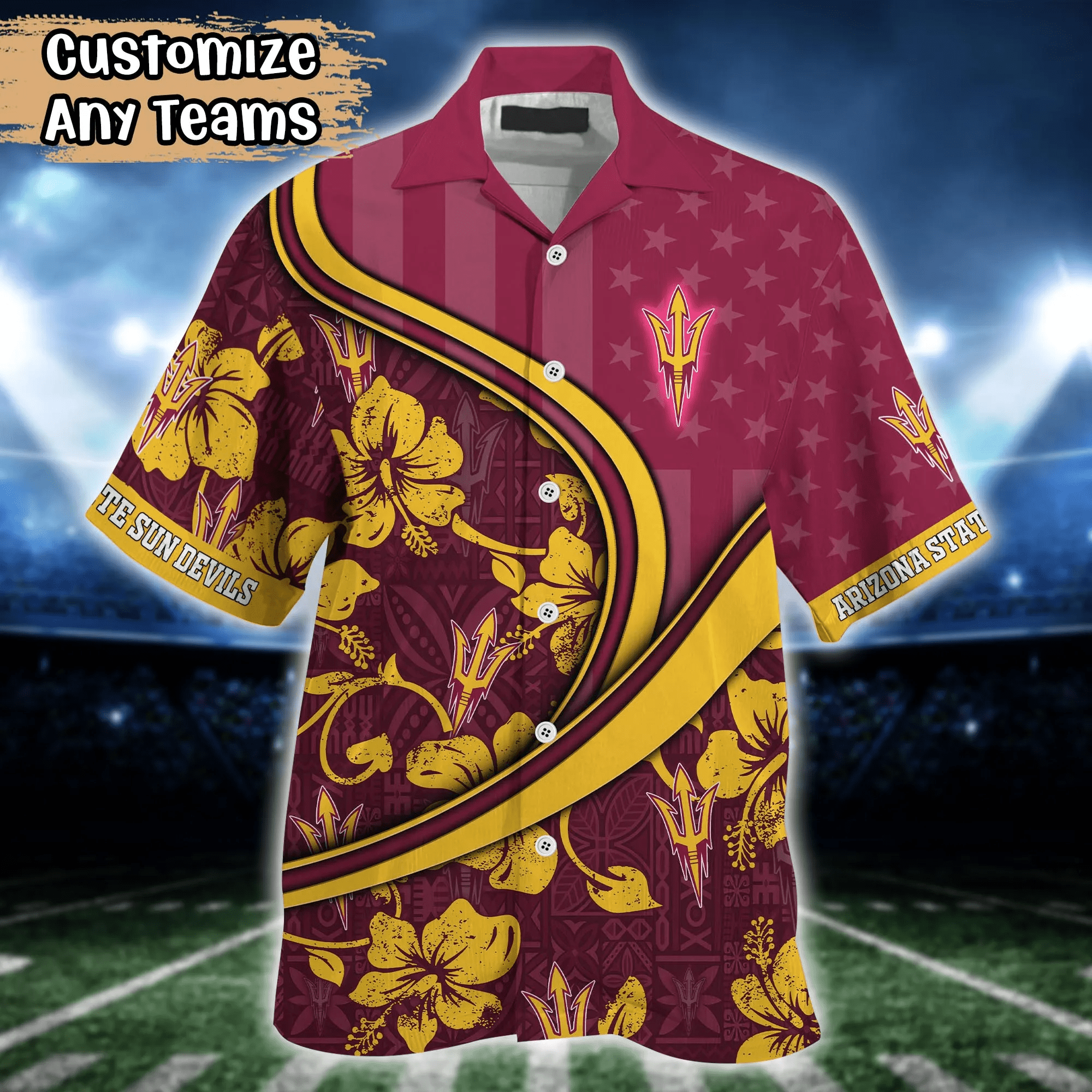 Arizona State Sun Devils NCAA Us Flag Hawaiian Shirt Custom Summer Aloha Shirt