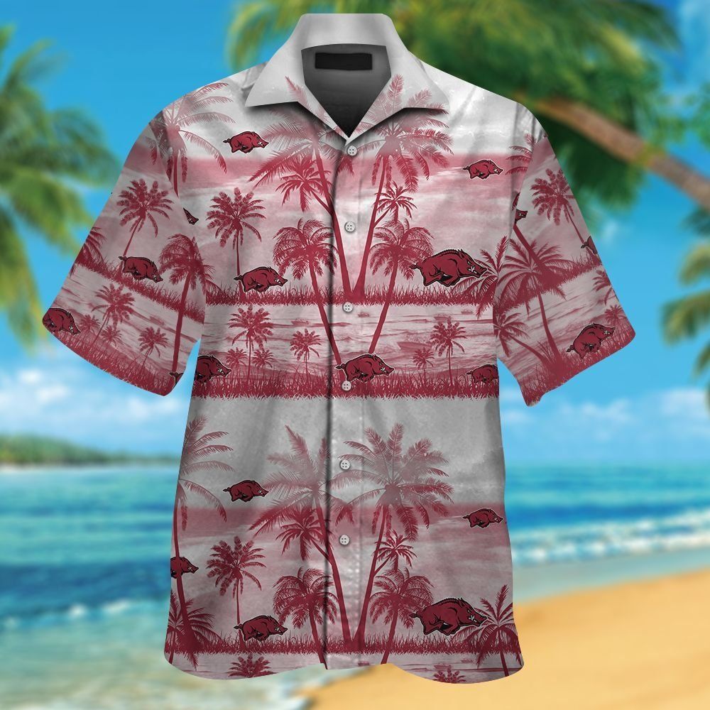 Arkansas Razorbacks Button Up Shirt Hawaiian Short Sleeve Tropical Design