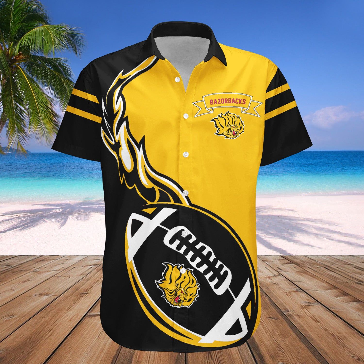 Arkansas Razorbacks Hawaii Shirt Flame Ball – NCAA