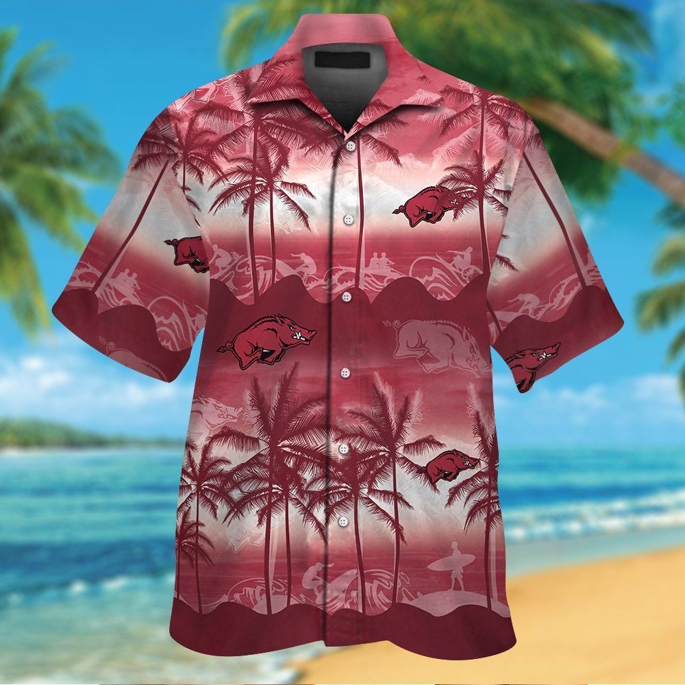 Arkansas Razorbacks Hawaiian Design Short Sleeve Button Up Tropical Shirt