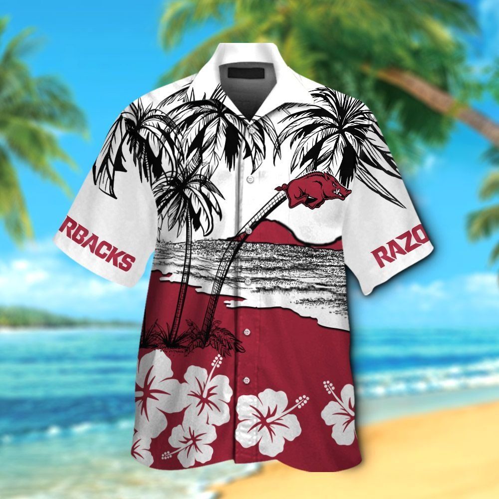 Arkansas Razorbacks Hawaiian Elegance Short Sleeve Tropical Button Up Shirt