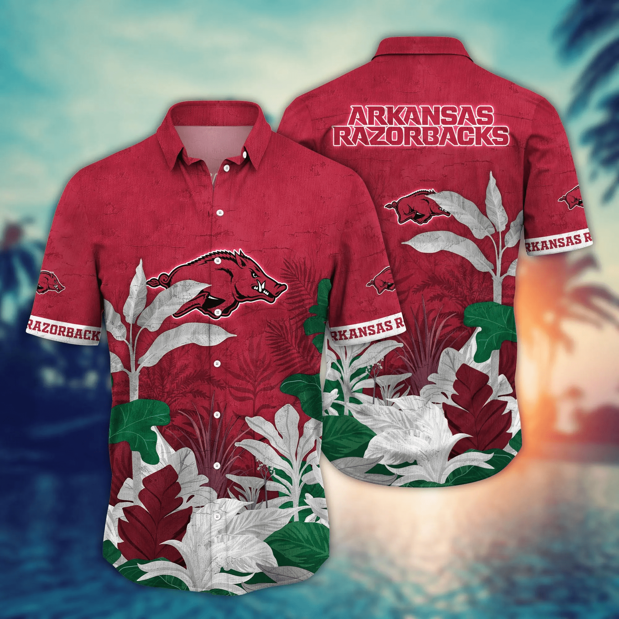 Arkansas Razorbacks NCAA Hawaiian Shirt Sea Shores Aloha Shirt Arkansas Razorbacks NCAA Hawaiian Shirt Sea Shores Aloha Shirt