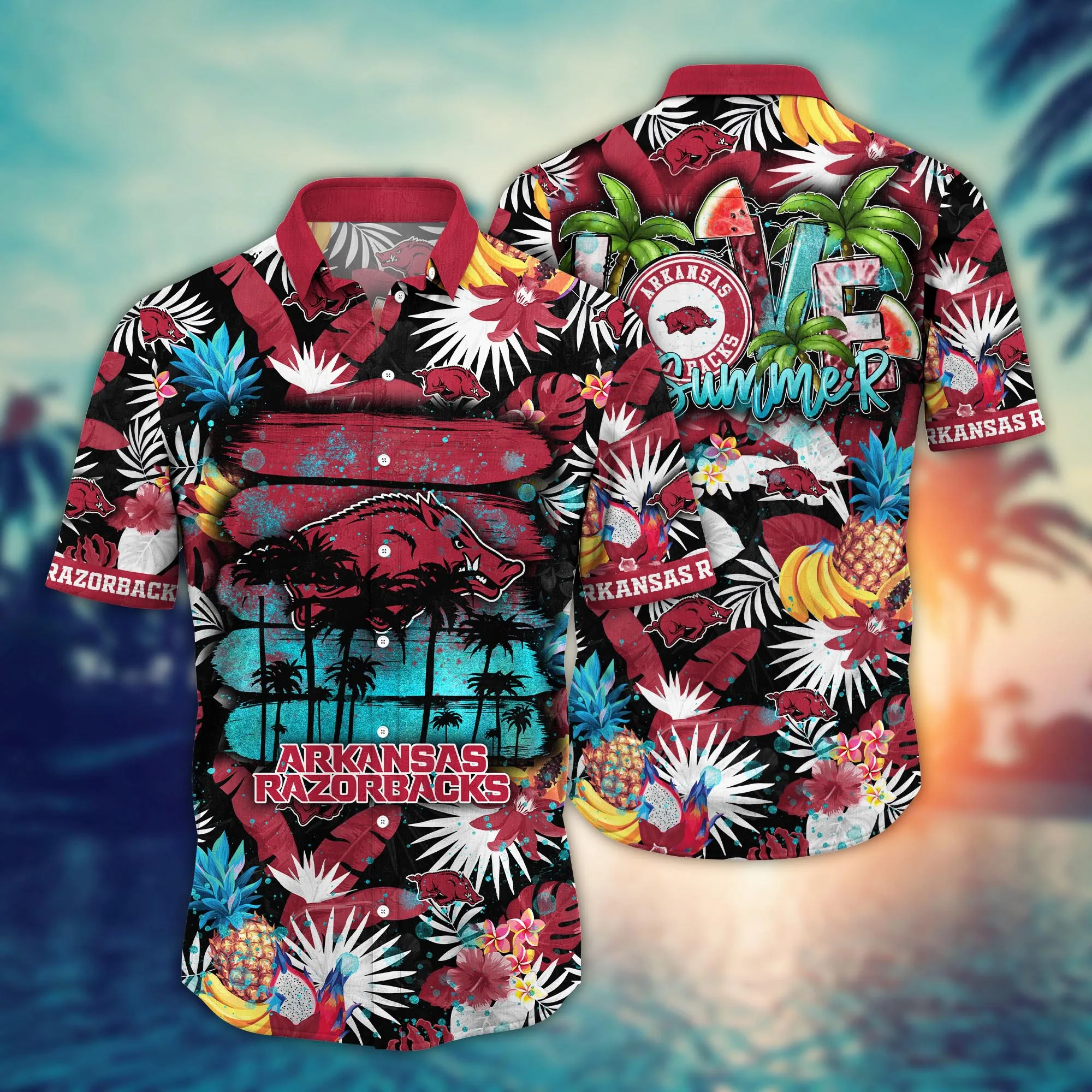 Arkansas Razorbacks NCAA Hawaiian Shirt Straw Hatstime Aloha Shirt