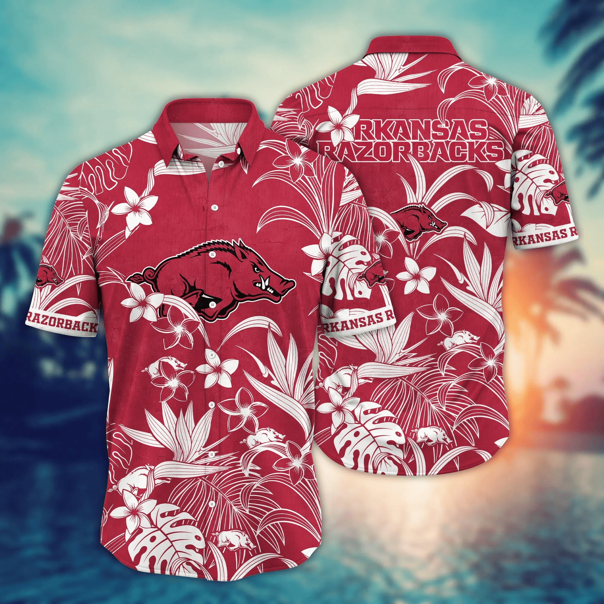 Arkansas Razorbacks NCAA Hawaiian Shirt Tan Linestime Aloha Shirt