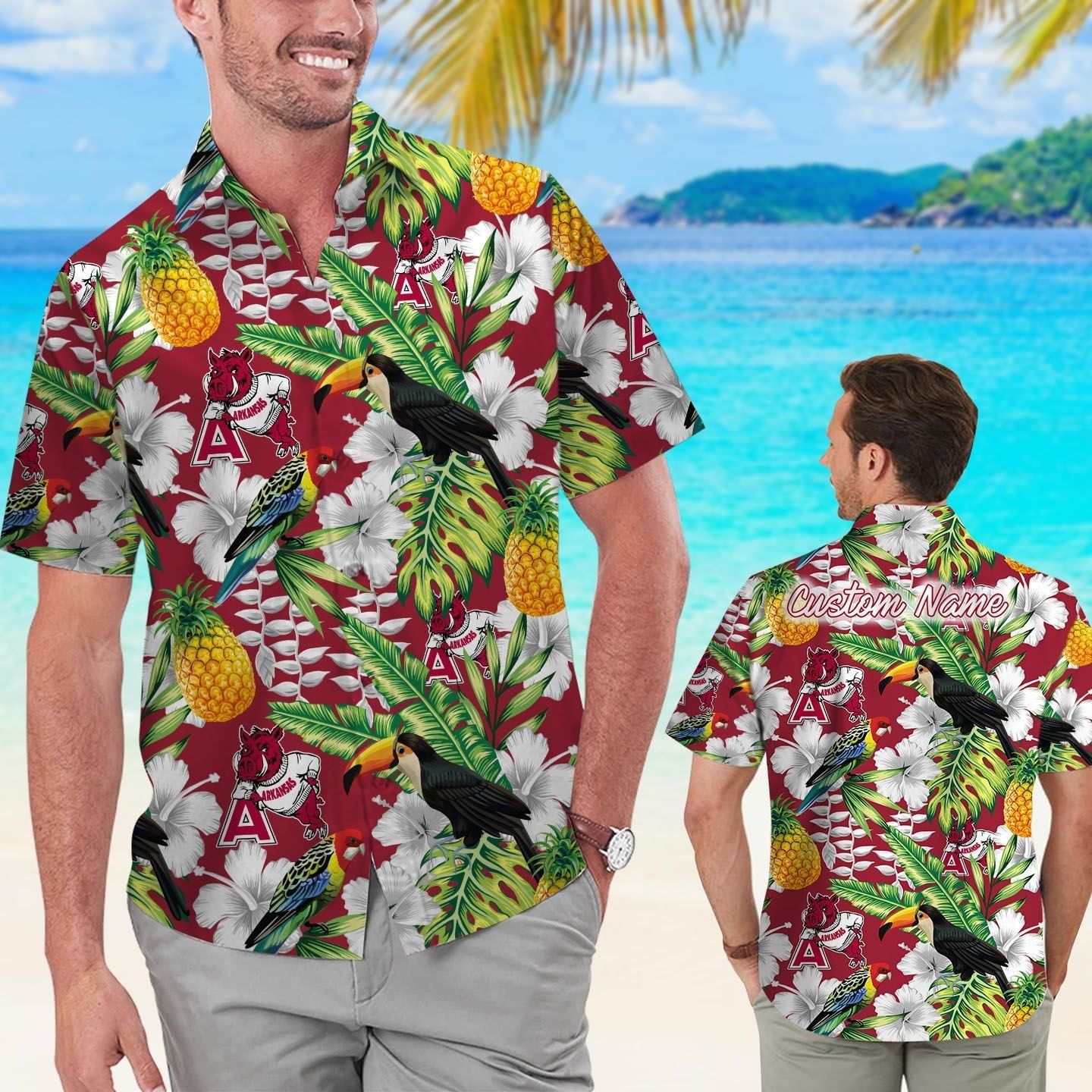 Arkansas Razorbacks Personalized Parrot Floral Tropical Hawaiian Shirts