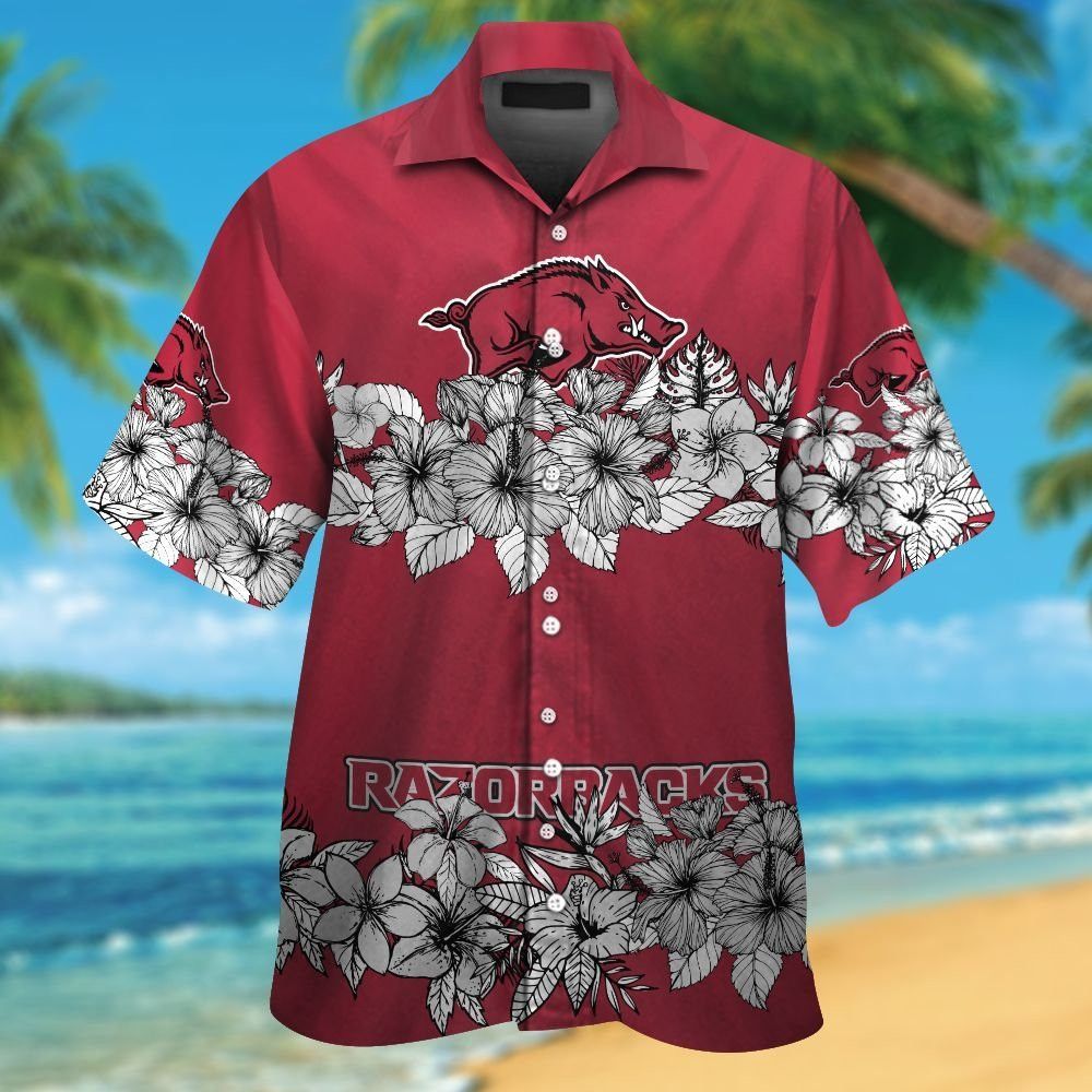 Arkansas Razorbacks Tropical Design Hawaiian Short Sleeve Shirt Button Up