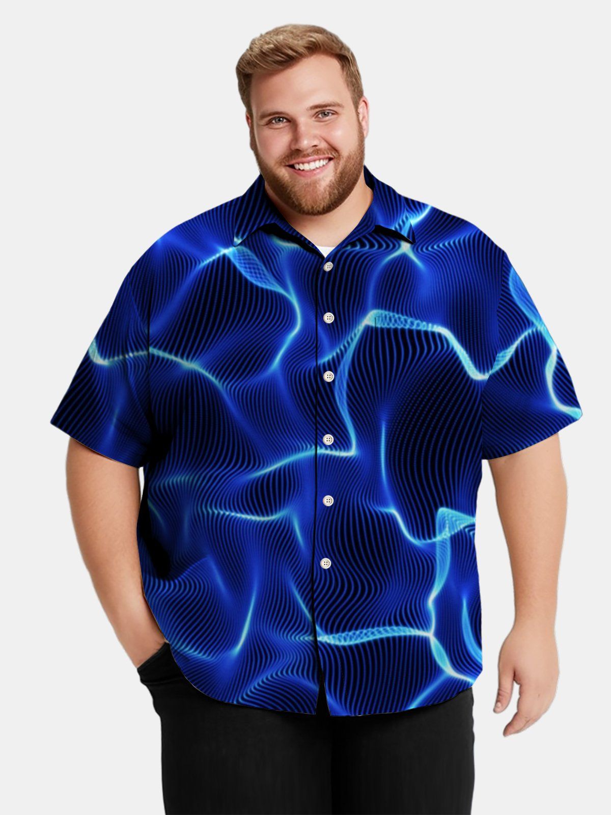 Art Big & Tall Corrugated Line Hawaiian Shirt Optical Illusion Hawaiian Shirt