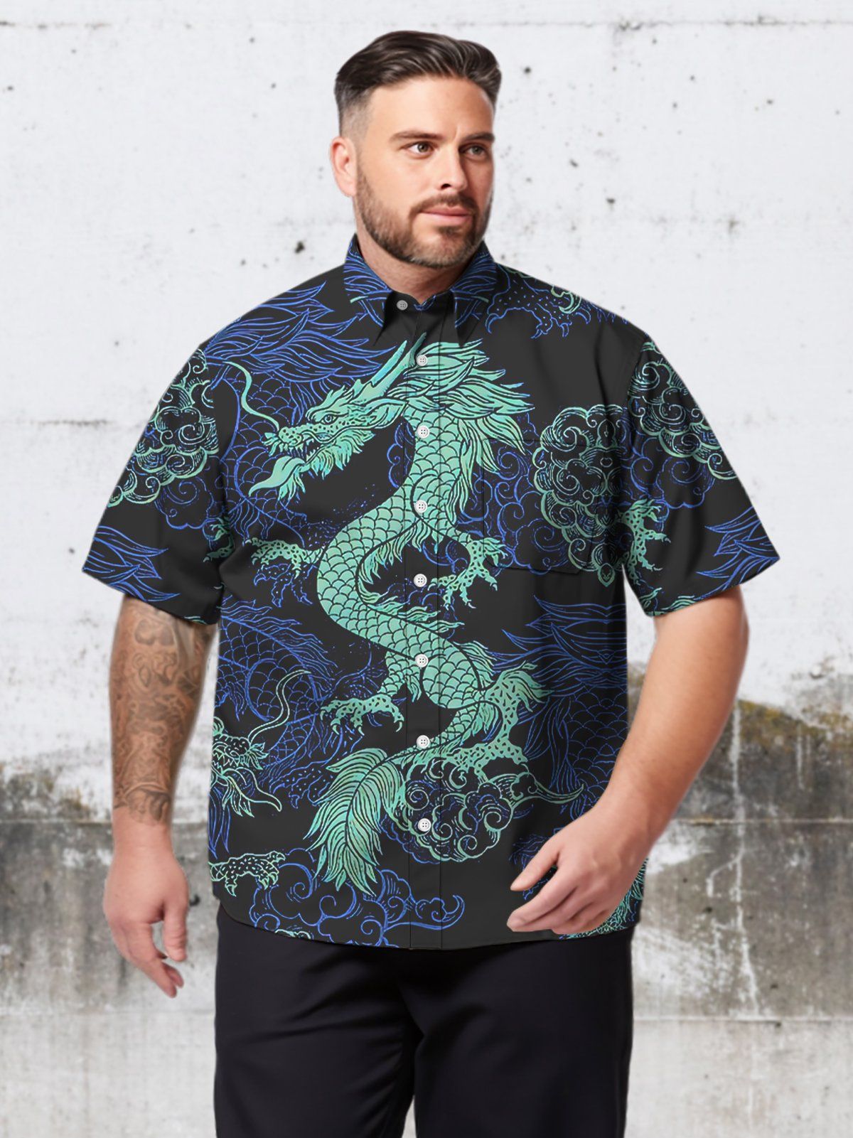 Art Big & Tall Oriental Mood Paintings Hawaiian Shirt Dragon Motif Hawaiian Shirt
