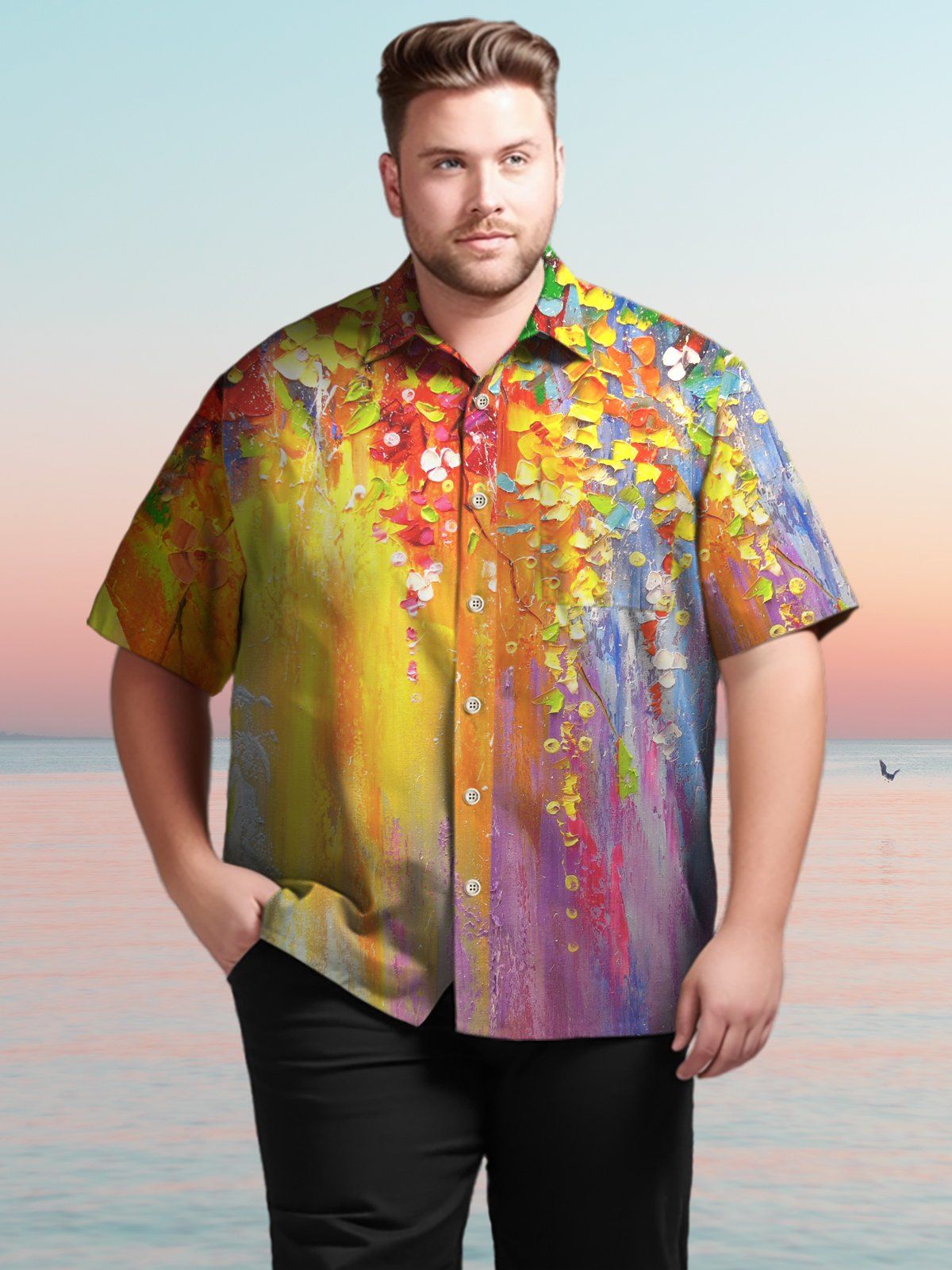 Art Big & Tall Paintings Hawaiian Shirt Colorful Leisure Hawaiian Shirt