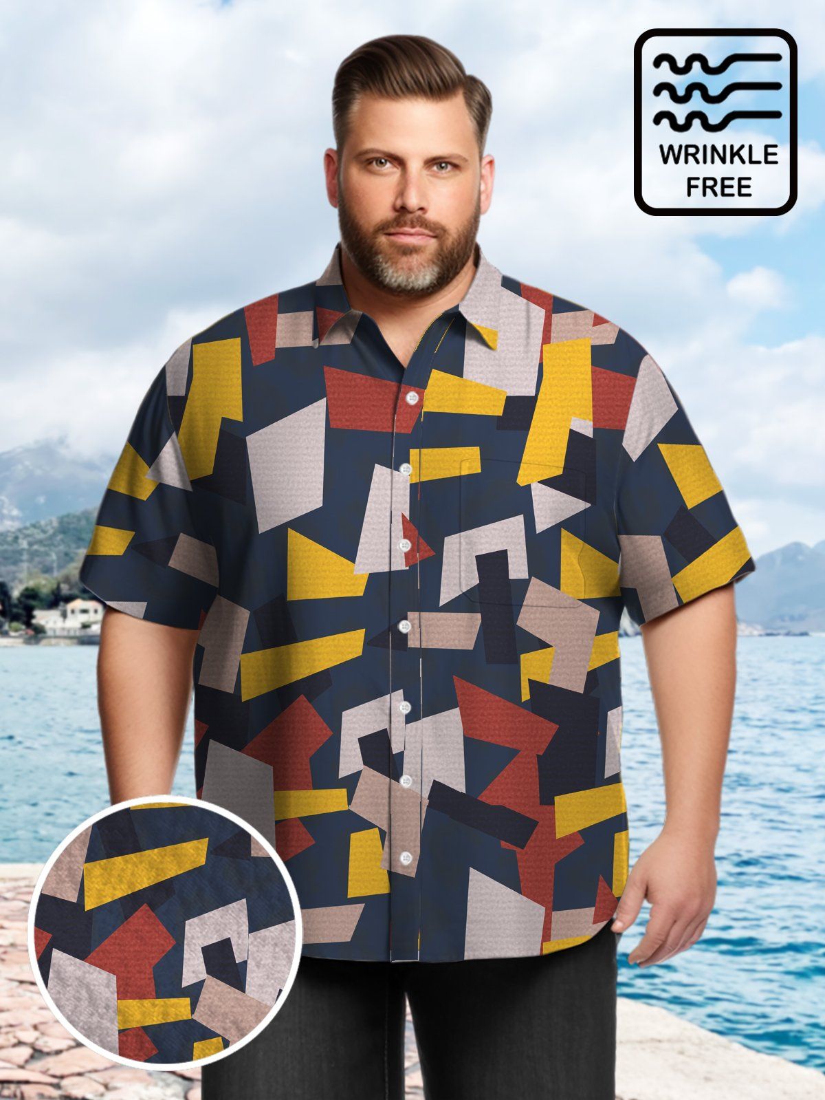 Art Big & Tall Stripes Hawaiian Shirt Casual Regular Pattern Hawaiian Shirt