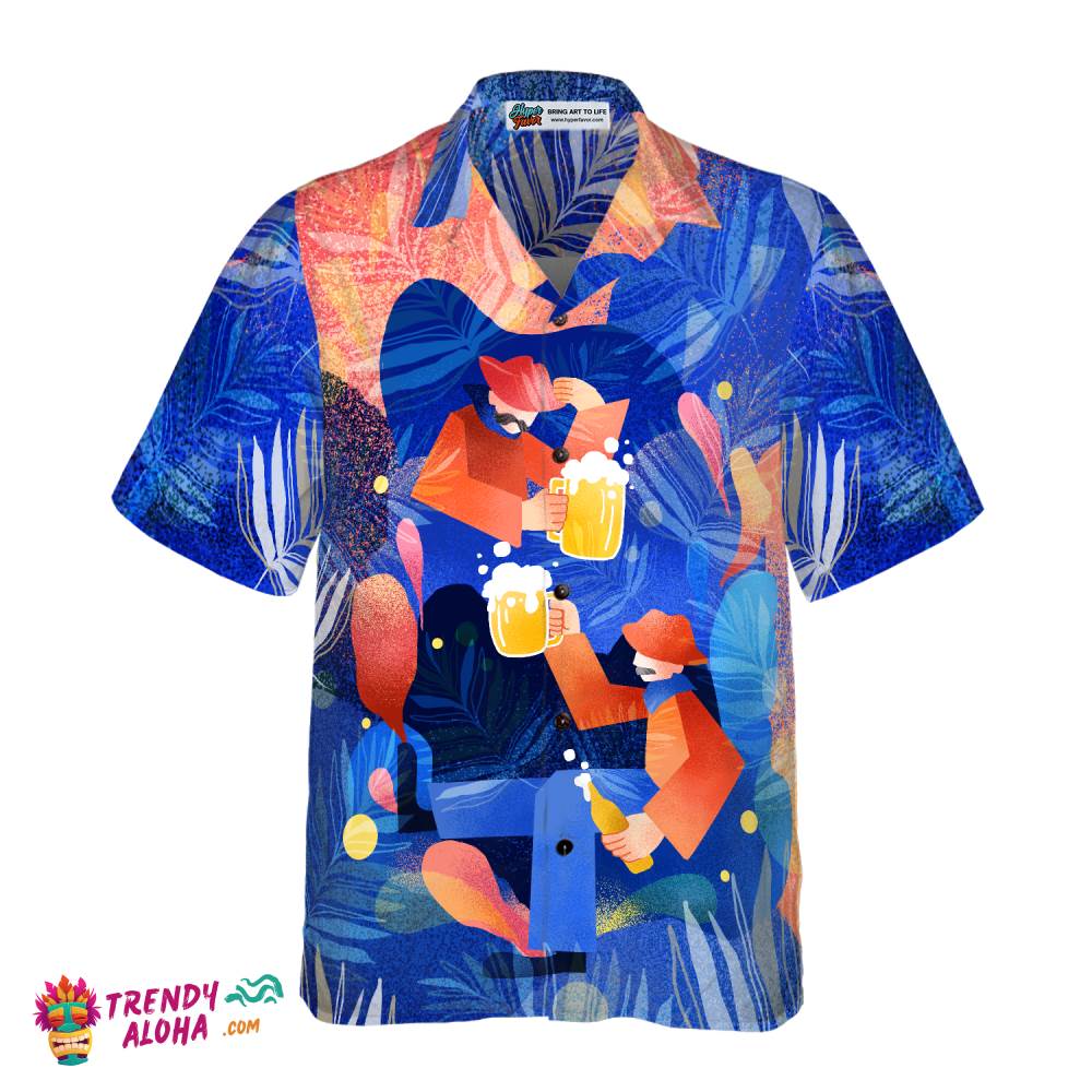 Artistic Beer Party Hawaiian Shirt For Men, Beer Lovers Aloha Shirts, Blue Tropical Shirt
