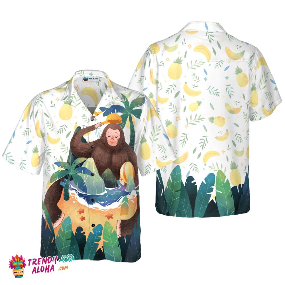 Artistic Bigfoot On The Beach Hawaiian Shirts For Men, Sasquatch Shirts Artistic Bigfoot On The Beach Hawaiian Shirts For Men, Sasquatch Shirts