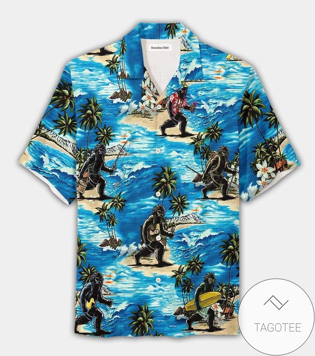 Artistic Bigfoot Surfing On The BeacSummer Tropical Unisex Hawaiian Shirts
