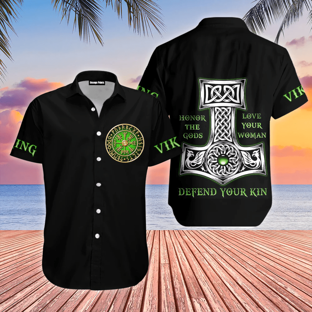 Artistic Green Vikings Design on Hawaiian Shirt