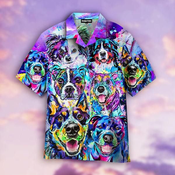 Assorted Dog Faces Theme on Hawaiian Shirt