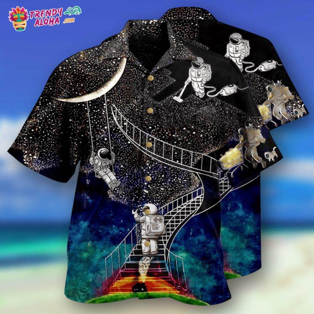 Astronaut Galaxy Climbing To The Moon Hawaiian Shirt – Trendy Aloha