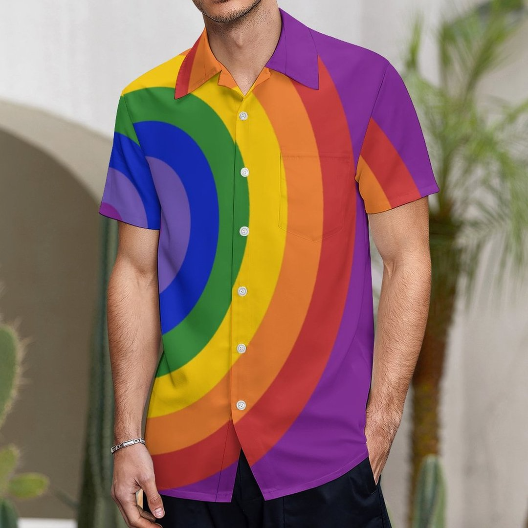 Asymmetrical Rainbow Bullseye Lgbt Pride Hawaiian Vintage Shirt