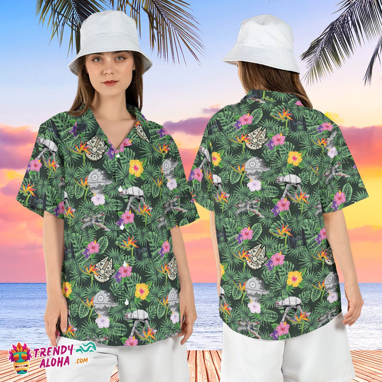 At At Walker Star Wars Tropical Spaceship Floral Hawaiian Tee