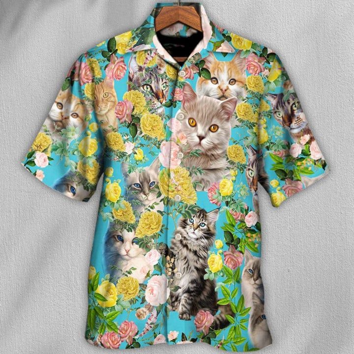 At With Flowers Trendy Hawaiian Shirt, Cat Lovers Gift, Summer Vibe Trendy Hawaiian Shirt For You, Trendy Hawaiian Shirt For Summer Vacation