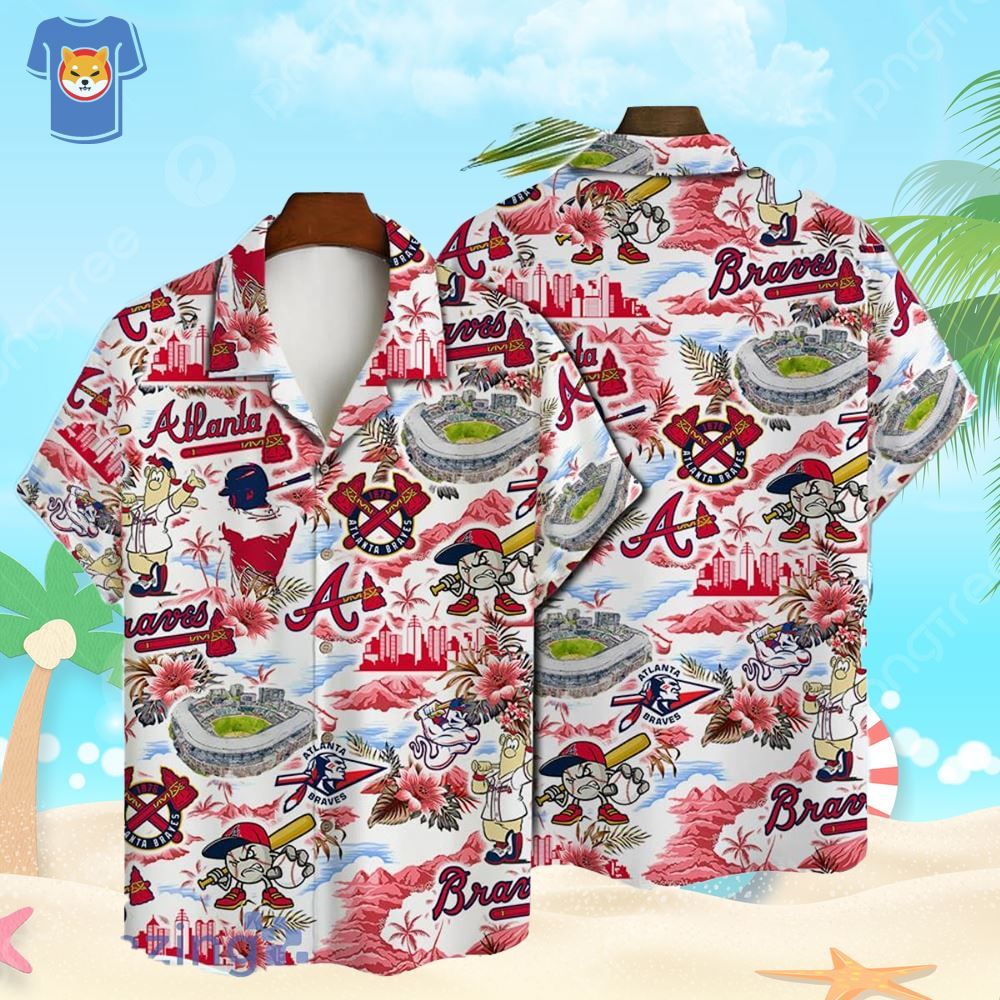 Atlanta Braves Baseball Pattern On White Background Print Hawaiian Shirt Atlanta Braves Baseball Pattern On White Background Print Hawaiian Shirt