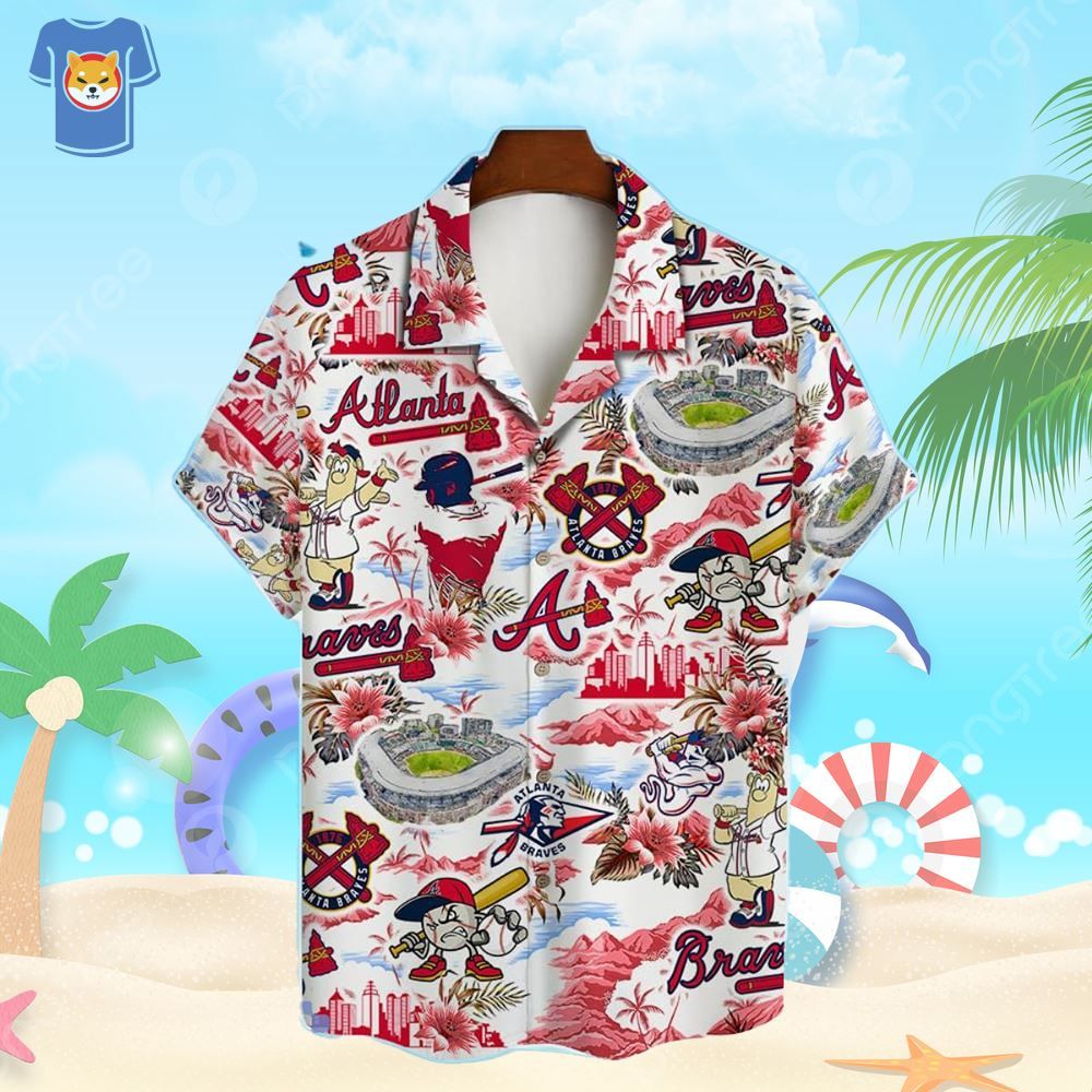 Atlanta Braves Baseball Pattern On White Background Print Hawaiian Shirt
