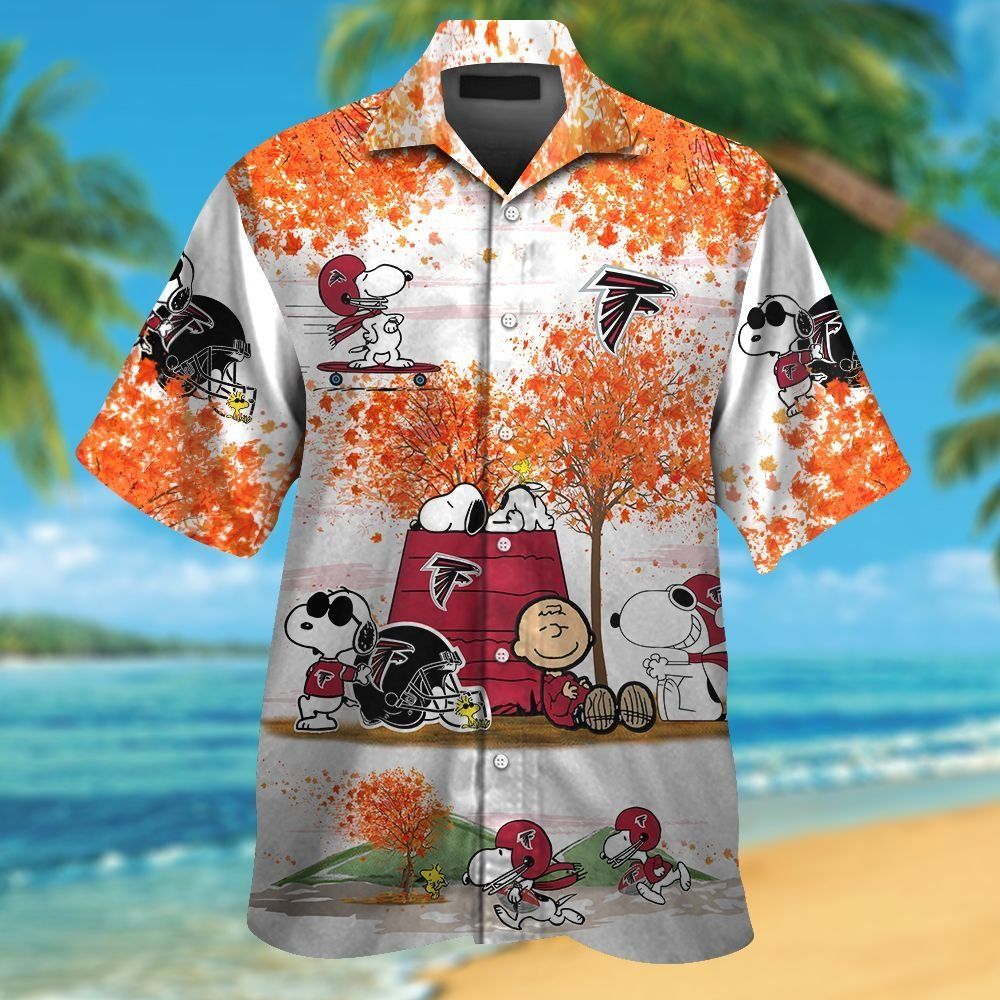Atlanta Falcons Snoopy Autumn Short Sleeve Button Up Tropical Hawaiian Shirt