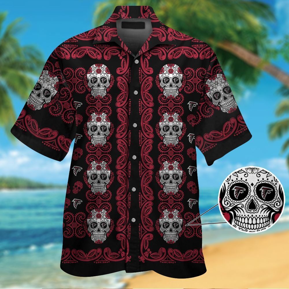 Atlanta Falconsskull Short Sleeve Button Up Tropical Hawaiian Shirt VER02