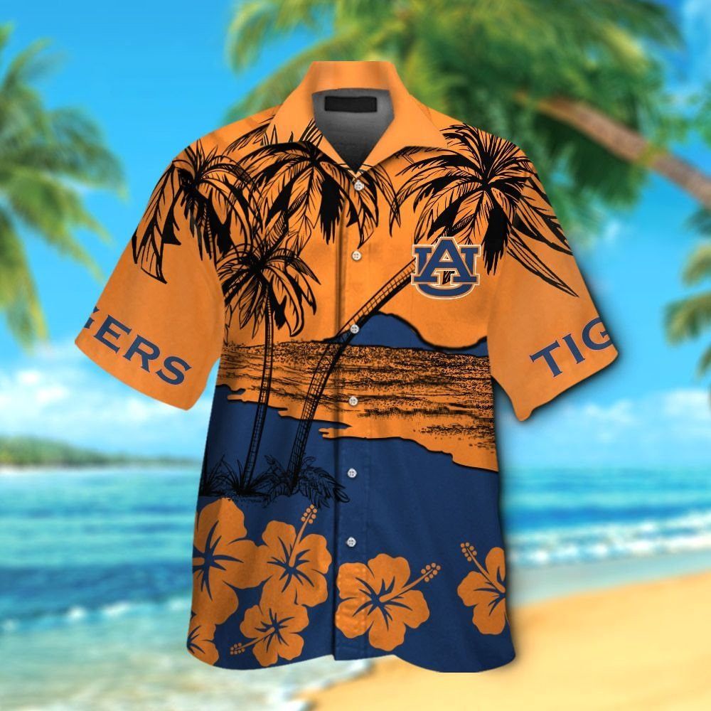 Auburn Tigers Button Up Hawaiian Short Sleeve Tropical Shirt