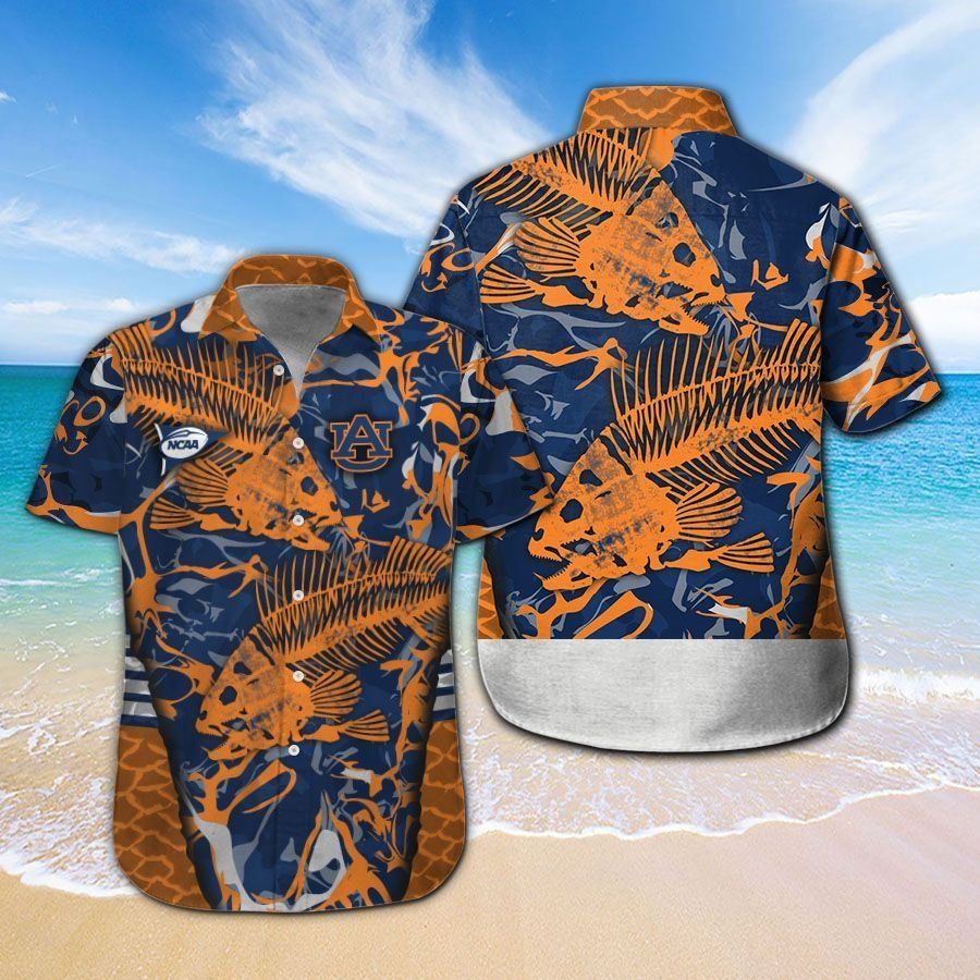 Auburn Tigers Fishing Short Sleeve Button Up Tropical Hawaiian Shirt