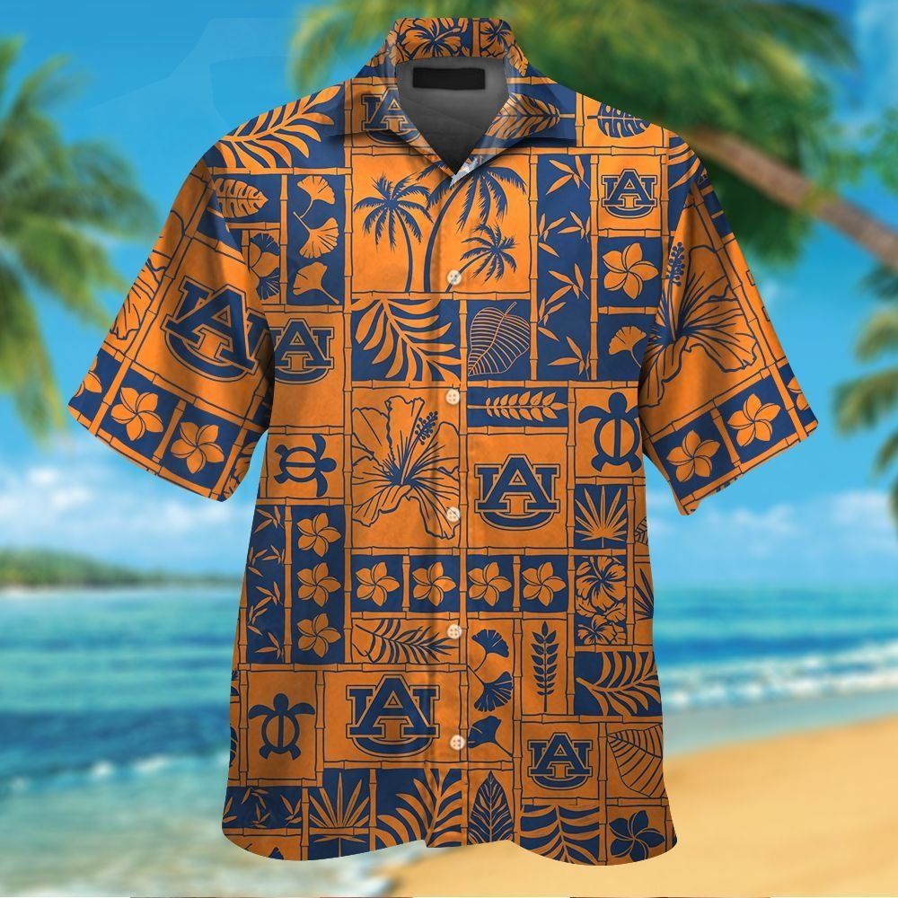 Auburn Tigers Hawaiian Elegance Tropical Short Sleeve Button Up Shirt
