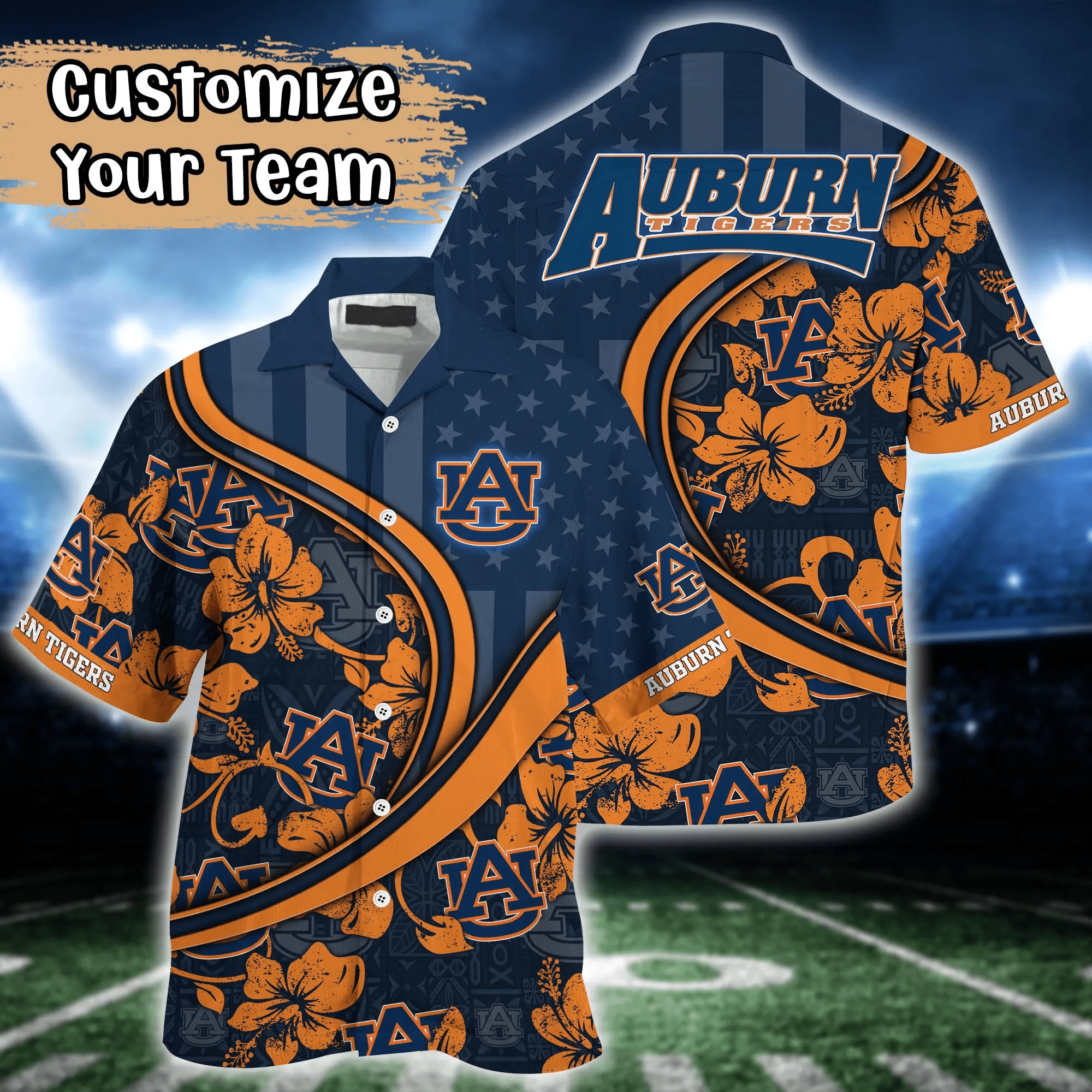 Auburn Tigers NCAA Us Flag Hawaiian Shirt Custom Summer Aloha Shirt