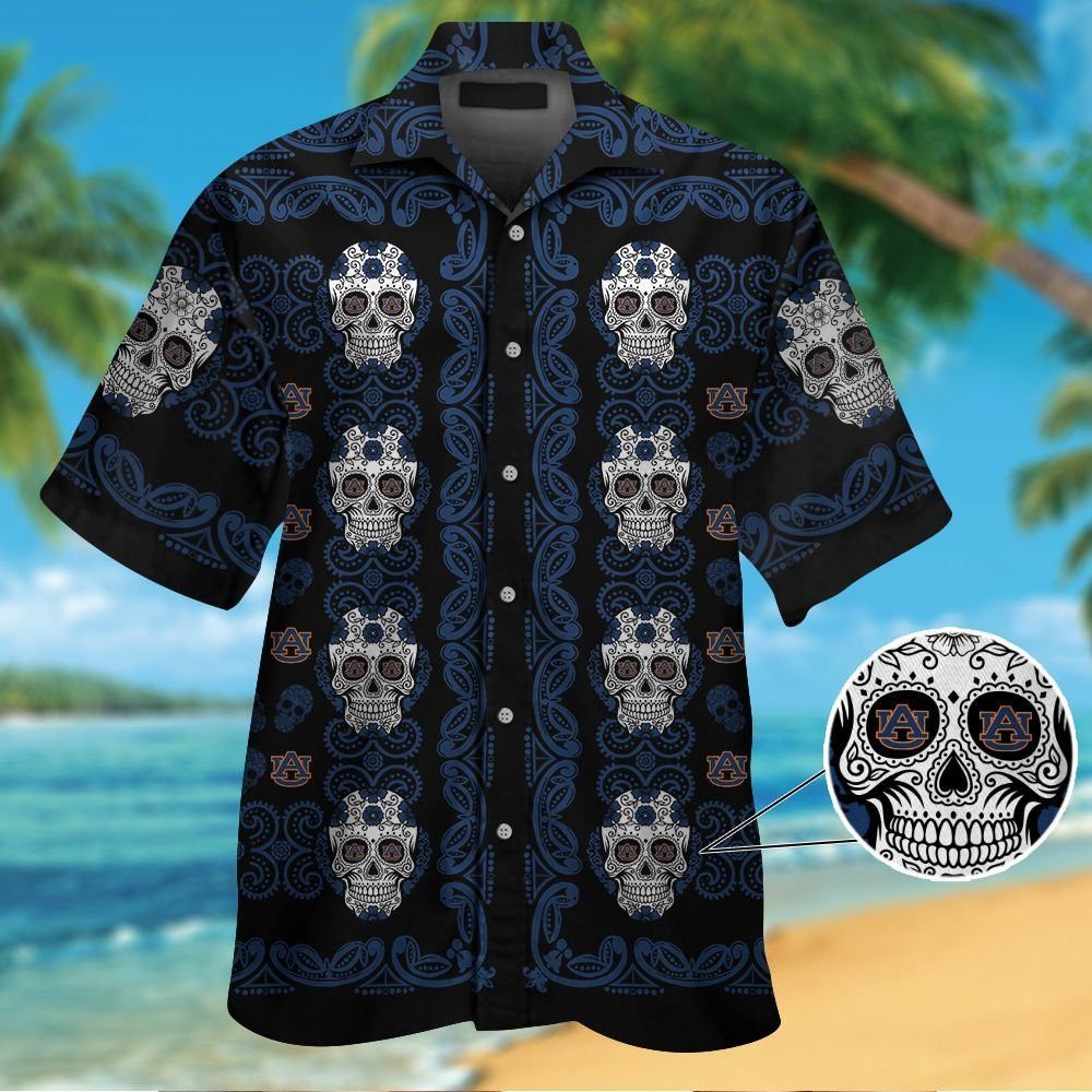 Auburn Tigersskull Short Sleeve Button Up Tropical Hawaiian Shirt