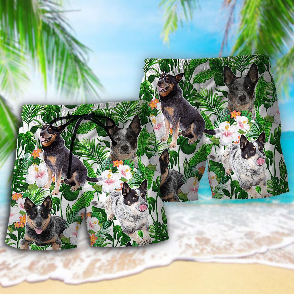 Australian Cattle Dog Tropical Floral Trendy Aloha Hawaiian Beach Shorts
