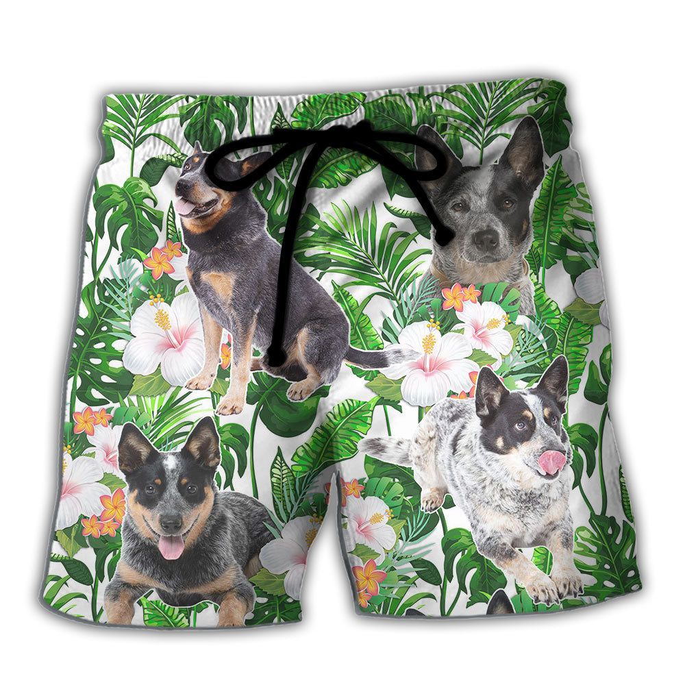 Australian Cattle Dog Tropical Floral Trendy Aloha Hawaiian Beach Shorts Australian Cattle Dog Tropical Floral Trendy Aloha Hawaiian Beach Shorts