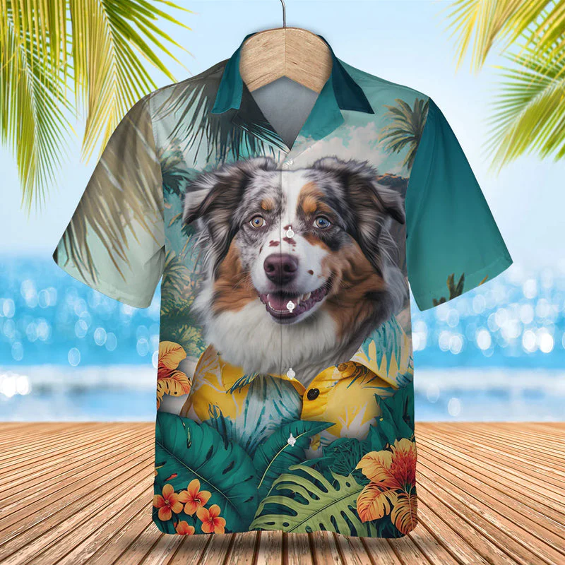 Australian Shepherd 3D Tropical Trendy Hawaiian Shirt, Dog Lover Trendy Hawaiian Shirt, Summer Gift For Men And Women