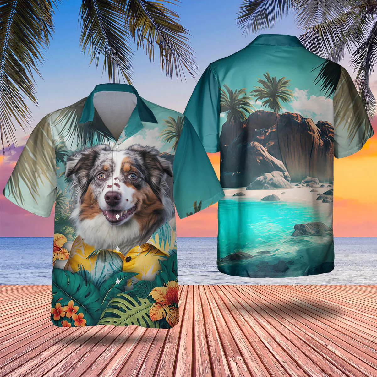 Australian Shepherd 3D Tropical Trendy Hawaiian Shirt, Dog Lover Trendy Hawaiian Shirt, Summer Gift For Men And Women Australian Shepherd 3D Tropical Trendy Hawaiian Shirt, Dog Lover Trendy Hawaiian Shirt, Summer Gift For Men And Women