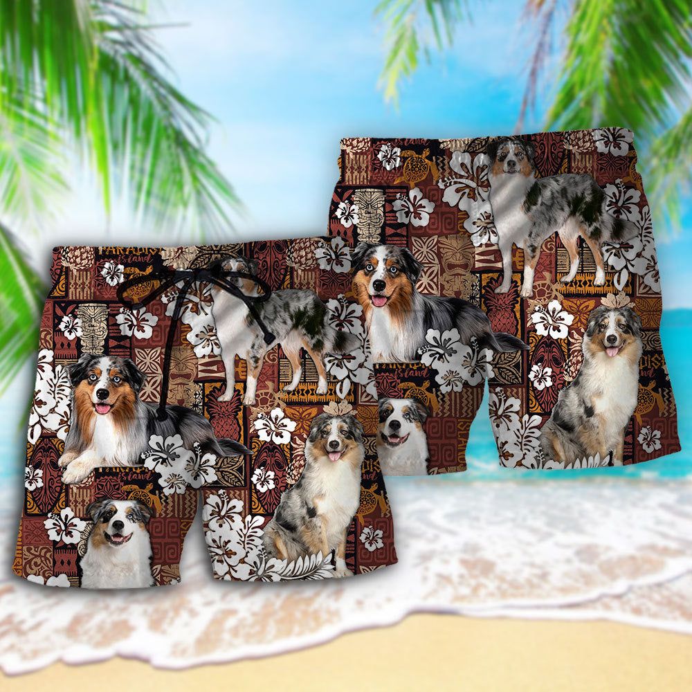 Australian Shepherd Dog Vintage Lover Tropical Style Trendy Aloha Hawaiian Beach Shorts