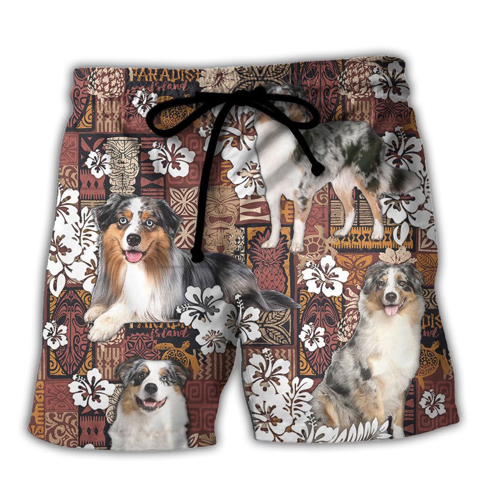 Australian Shepherd Dog Vintage Lover Tropical Style Trendy Aloha Hawaiian Beach Shorts Australian Shepherd Dog Vintage Lover Tropical Style Trendy Aloha Hawaiian Beach Shorts