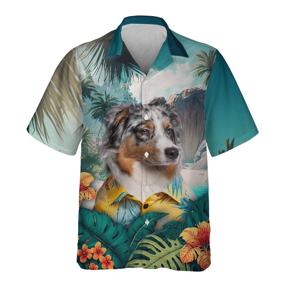 Australian Shepherd Majesty Immersed In 3D Hawaiian Tropical Shirt