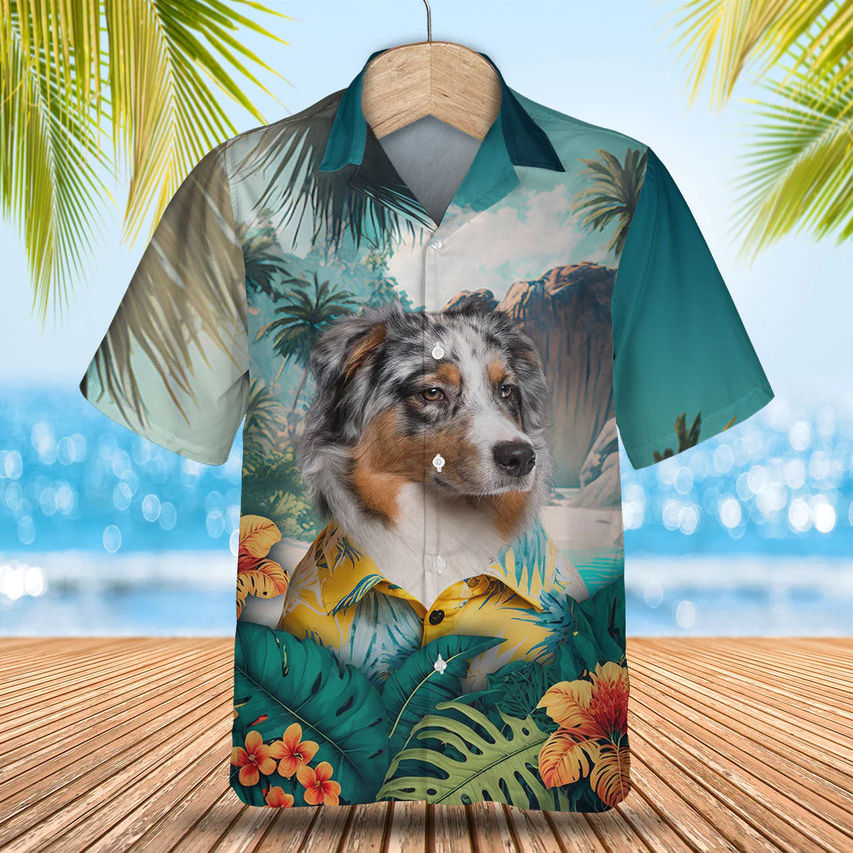 Australian Shepherd Majesty Immersed In 3D Hawaiian Tropical Shirt Australian Shepherd Majesty Immersed In 3D Hawaiian Tropical Shirt