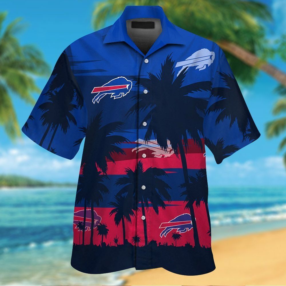 Authentic Buffalo Bills Tropical Hawaiian Short Sleeve Button Up Shirt