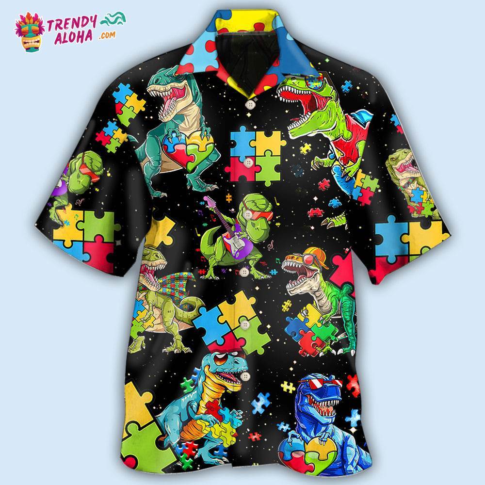 Autism Dinosaur Black Hawaiian Shirt – Trendy Aloha