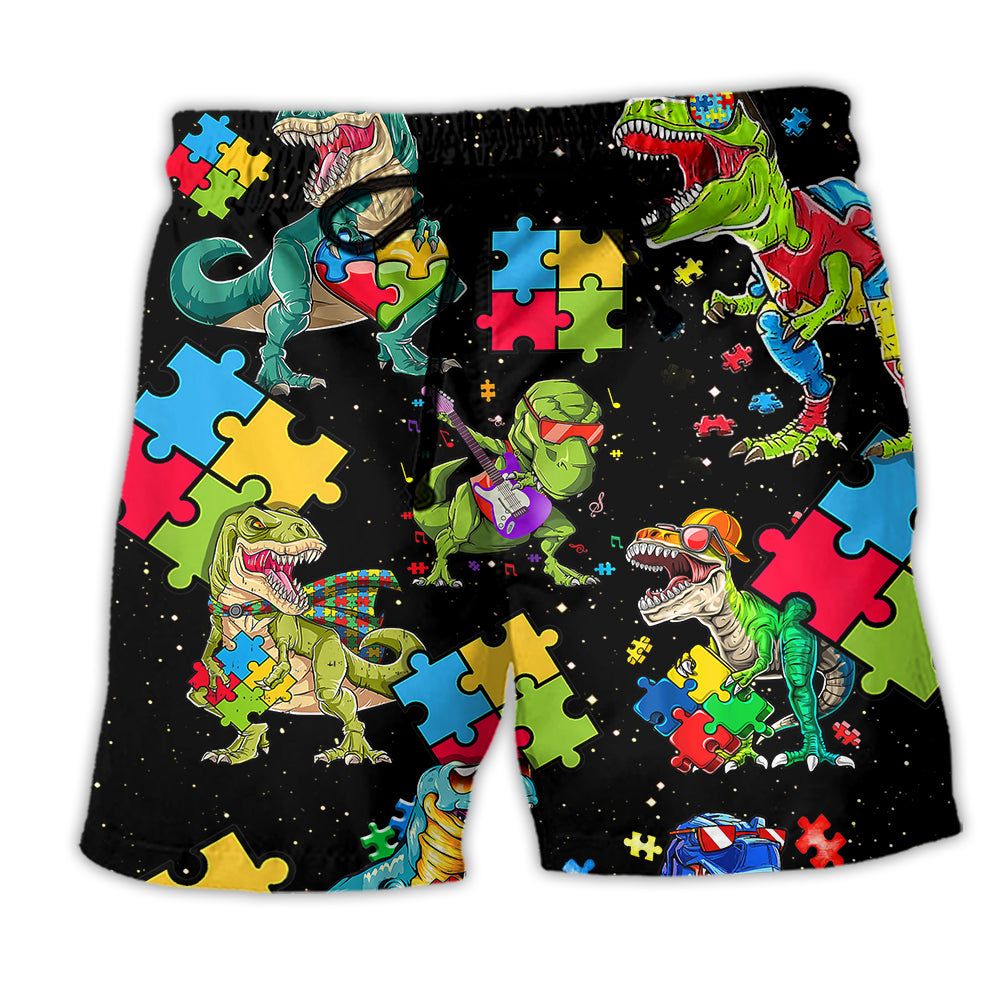 Autism Dinosaur Cool Black Trendy Aloha Hawaiian Beach Shorts