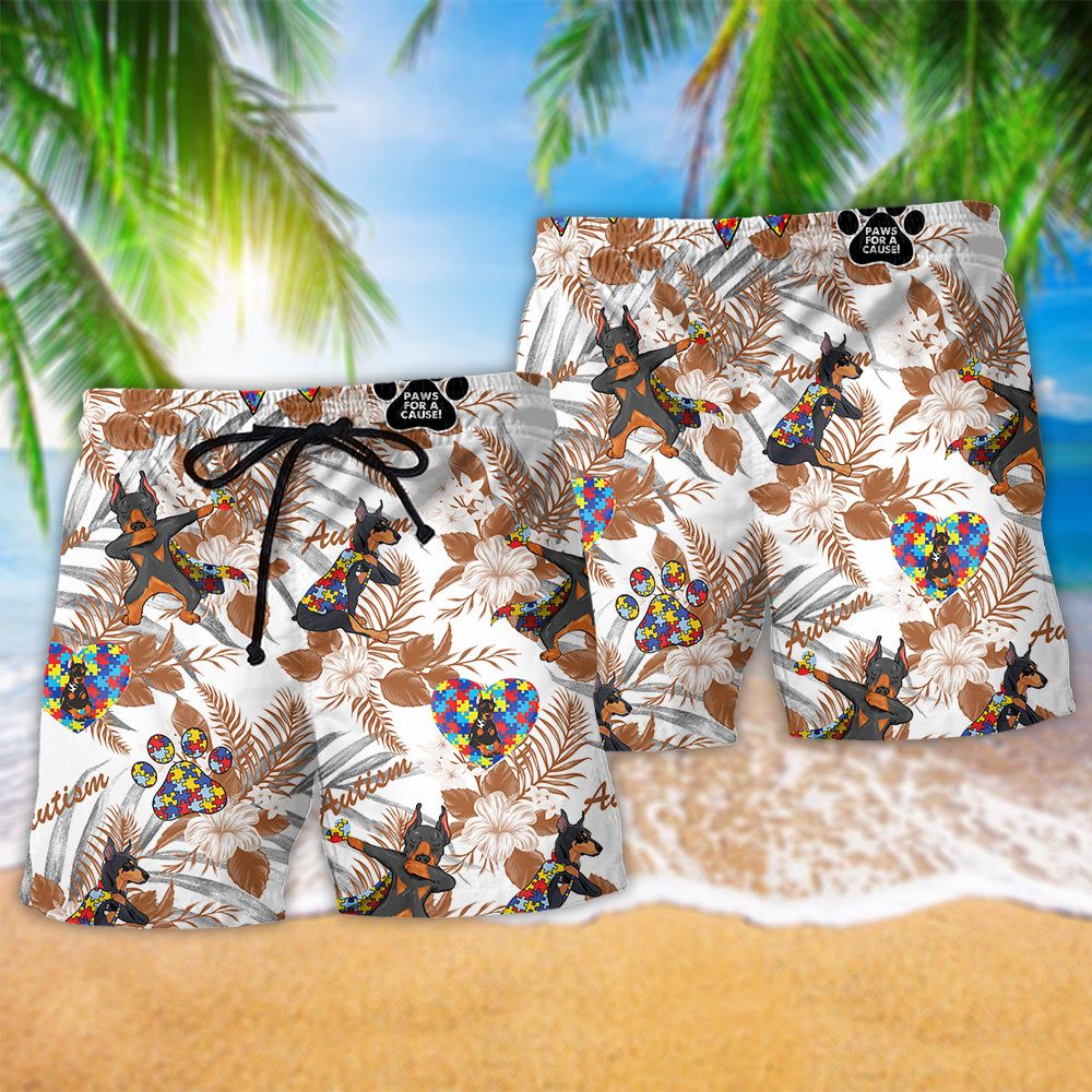 Autism Doberman Tropical Floral Trendy Aloha Hawaiian Beach Shorts