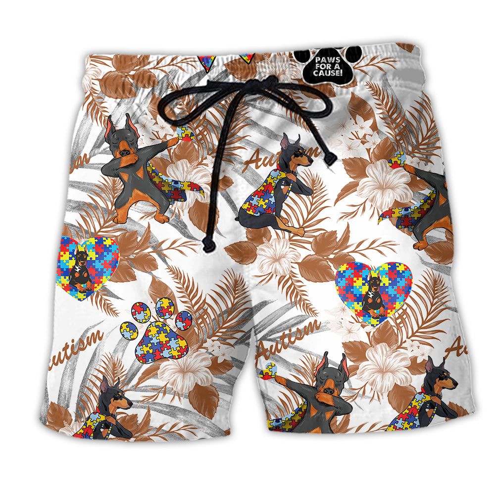 Autism Doberman Tropical Floral Trendy Aloha Hawaiian Beach Shorts Autism Doberman Tropical Floral Trendy Aloha Hawaiian Beach Shorts